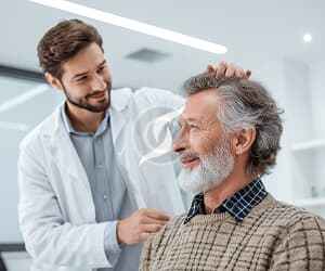 Médecin consultant un patient senior