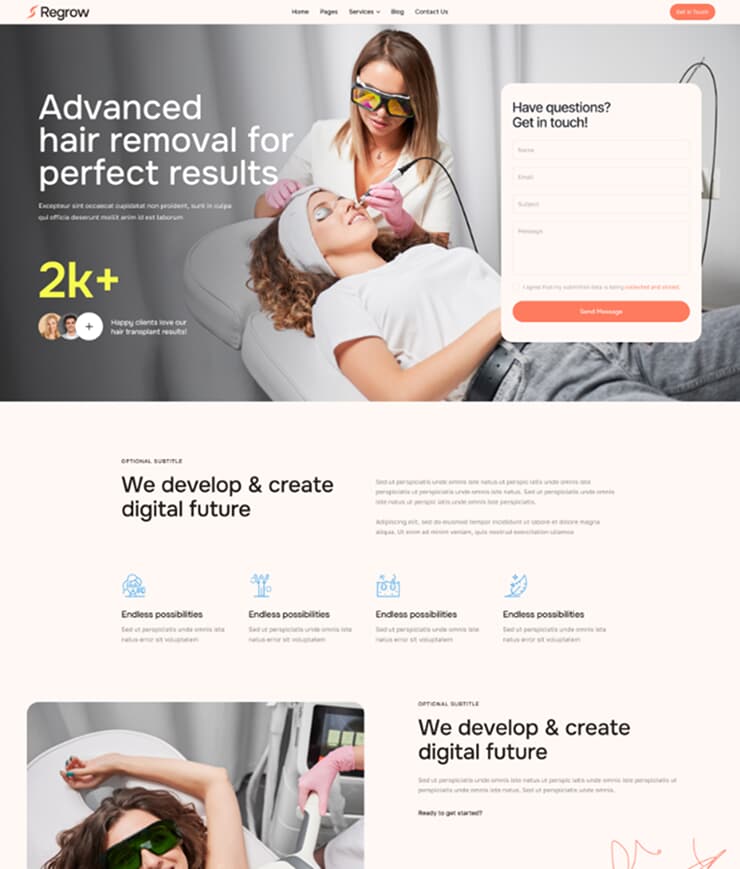 Page web clinique soins esthétiques