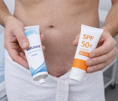 Application creme hydratante et protection solaire SPF 50