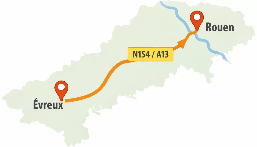 Carte indiquant un itinéraire sur route nationale